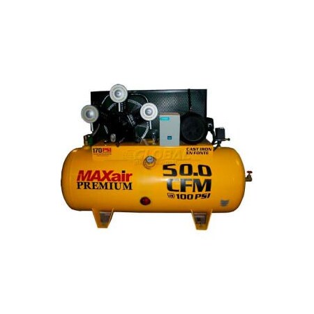 Wood Industries MaxAir, 10HP, Single-Stage Comp, 120  Gal, Horiz., 200 PSI, 50 CFM, 3-Phase 230V C103120H1-MS230-MAP